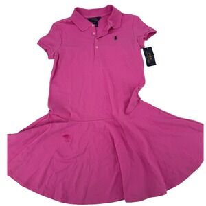 Polo Ralph Lauren Girls Pink Polo Dress Drop Waist Size L 12 14